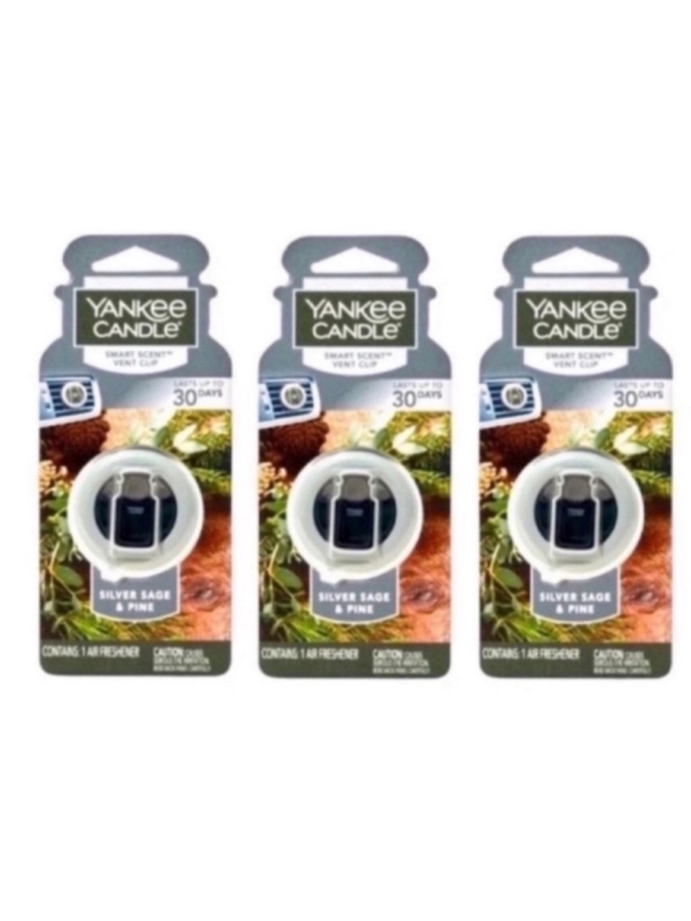 New 3 Yankee Candle Silver Sage and Pine Smart Scent Car Vent Clips